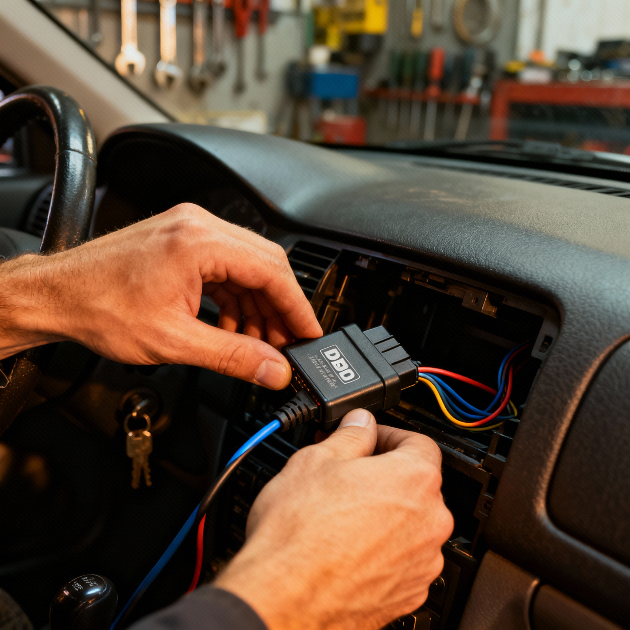 diagnosis electronica coche puerto OBD conectado taller mecanico profesional